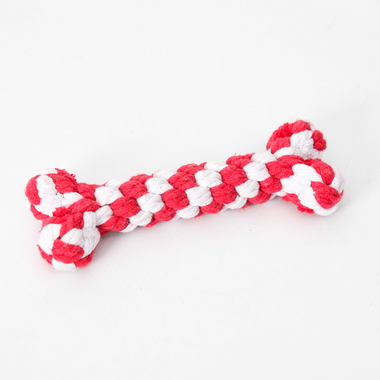 Rope Bone Knot Dog Toy – Bite-Resistant Chew Toy | 15cm | Red, Grey, Yellow, Blue & Brown