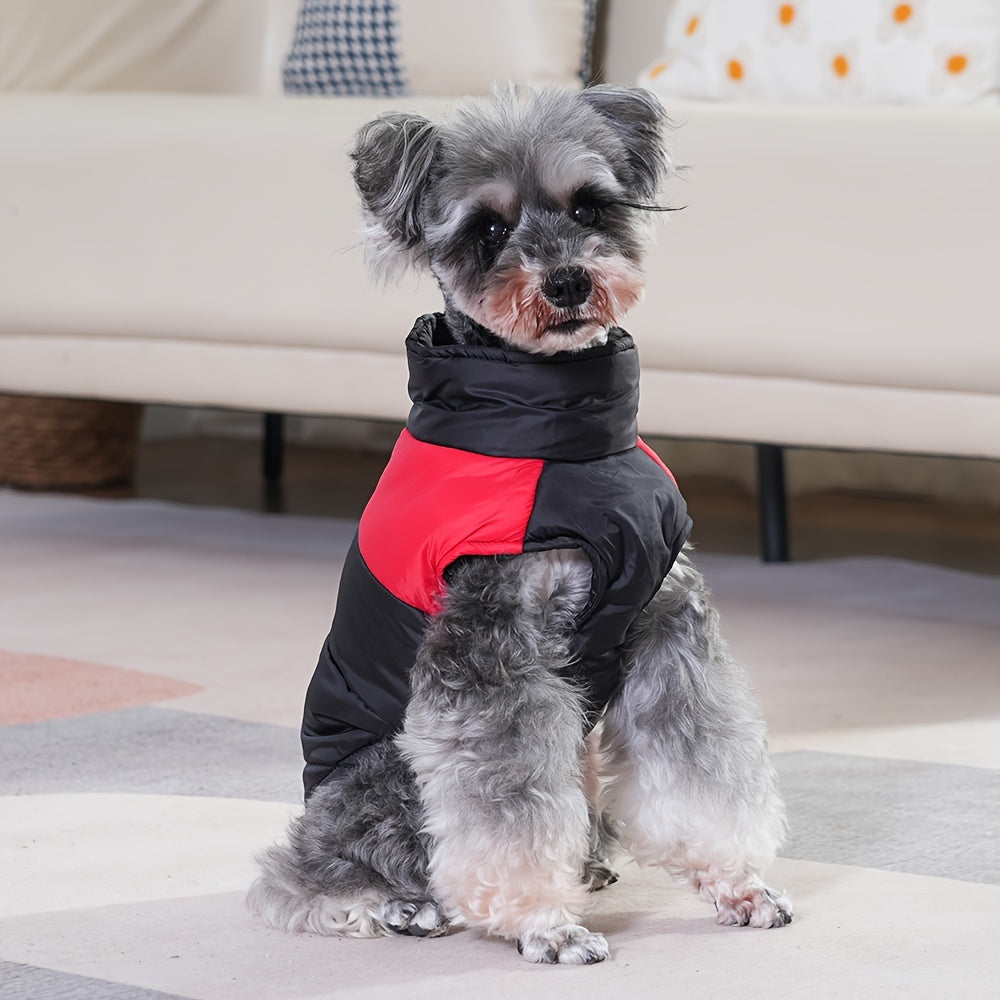 Waterproof And Windproof Fleece-Lined Dog Coat With Zipper For Small And Medium Digs, Cotton Filling, Polyester Shell, Adjustable Closure