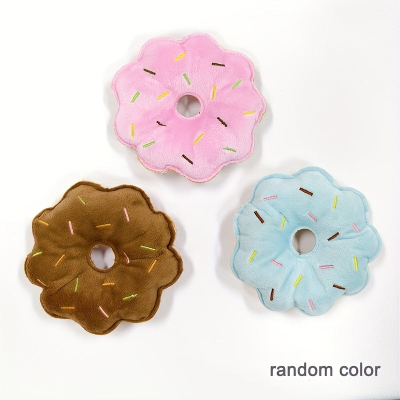 3pcs Squeaky Plush Donut Dog Toys - Soft Fabric Pet Pillows for Play & Party Favors, Ideal for Medium Breeds