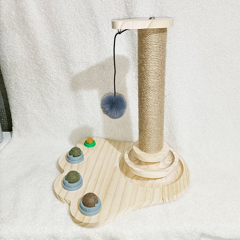 Solid Wood Cat Turntable Toy with Bite-Resistant Wand - 17 Variants