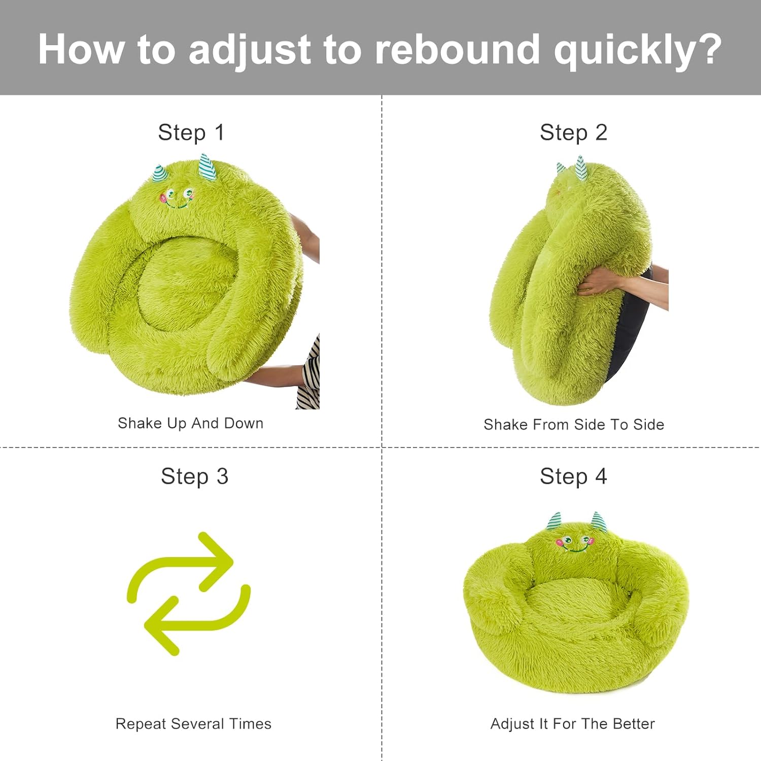 Green Monster Donut Bed - Plush Calming Cuddler for Small Pets