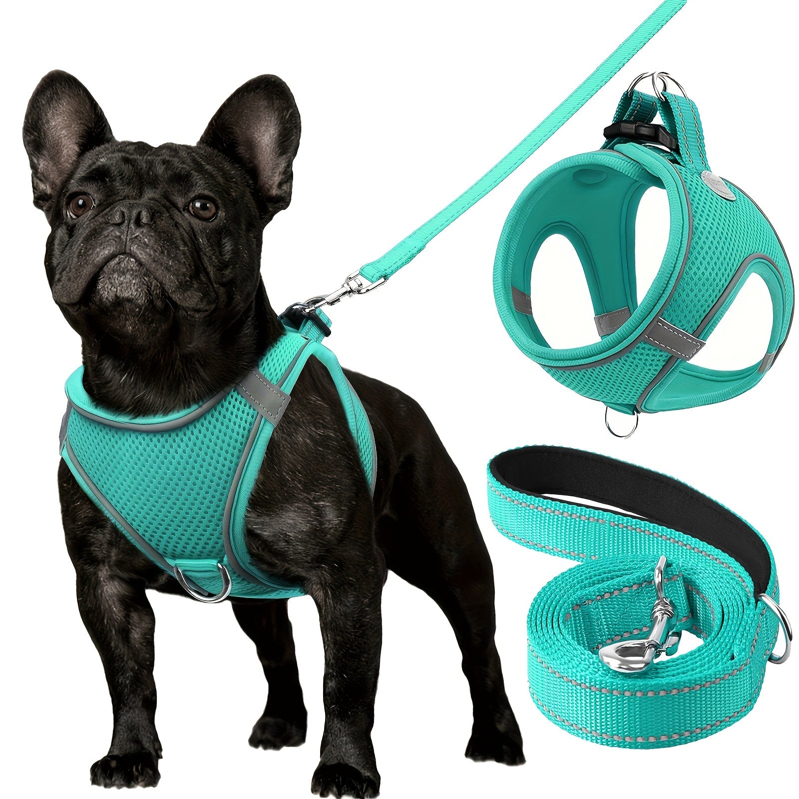 Joytale Step in Dog Harness and leash Set,Reflective Soft Padded Nylon Leash,Breathable Mesh Vest Harness and Leash for Small and Medium Dogs