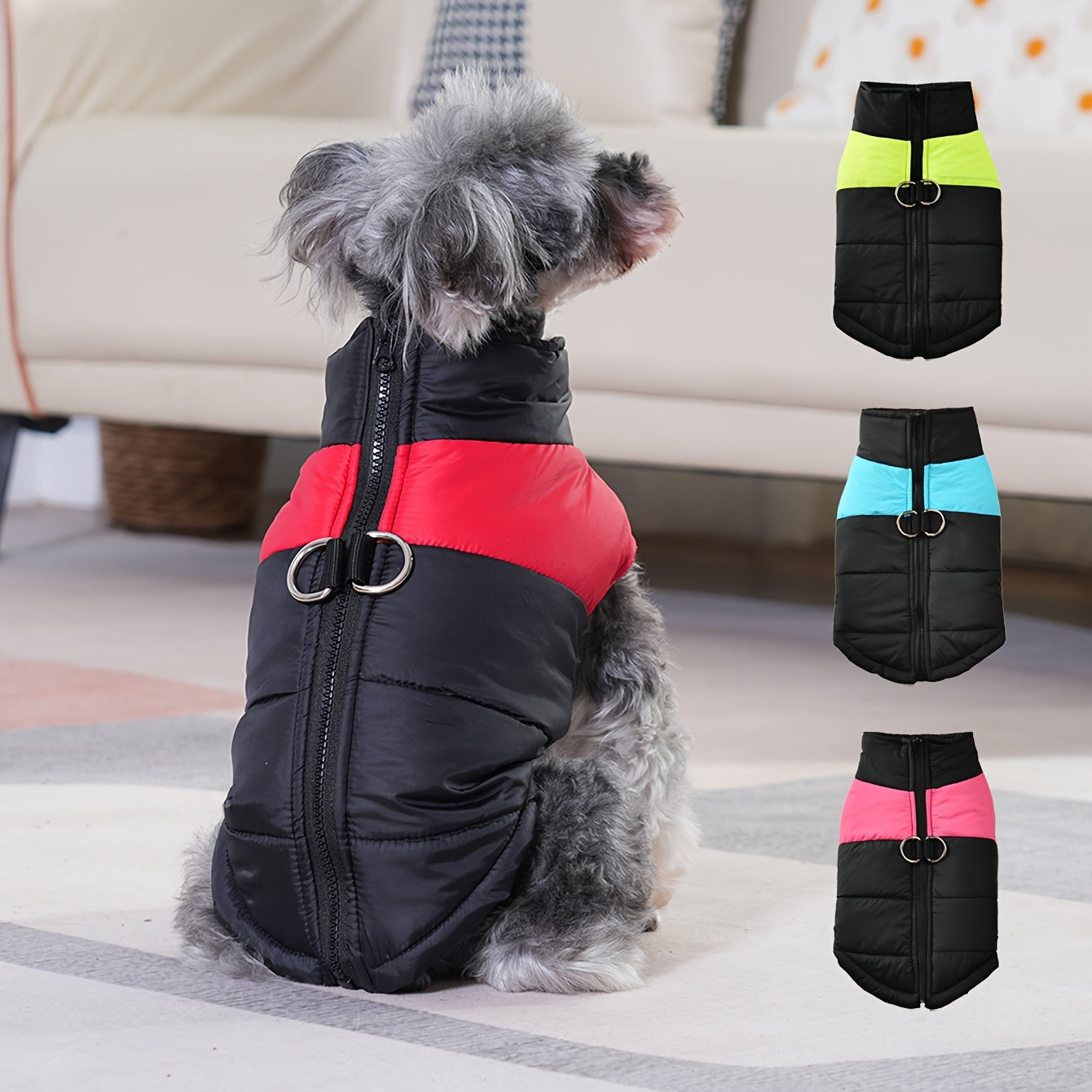 Waterproof And Windproof Fleece-Lined Dog Coat With Zipper For Small And Medium Digs, Cotton Filling, Polyester Shell, Adjustable Closure