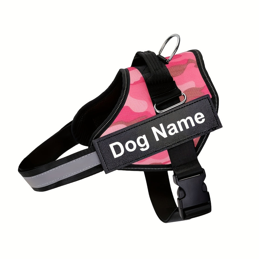 Customisable Reflective Striped Dog Harness - Personalised Name & Number Patch, Anti-Escape, XS-M