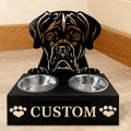 Personalised Dog Food Bowl Rack - Custom Name, Wrought Iron, 33x17cm