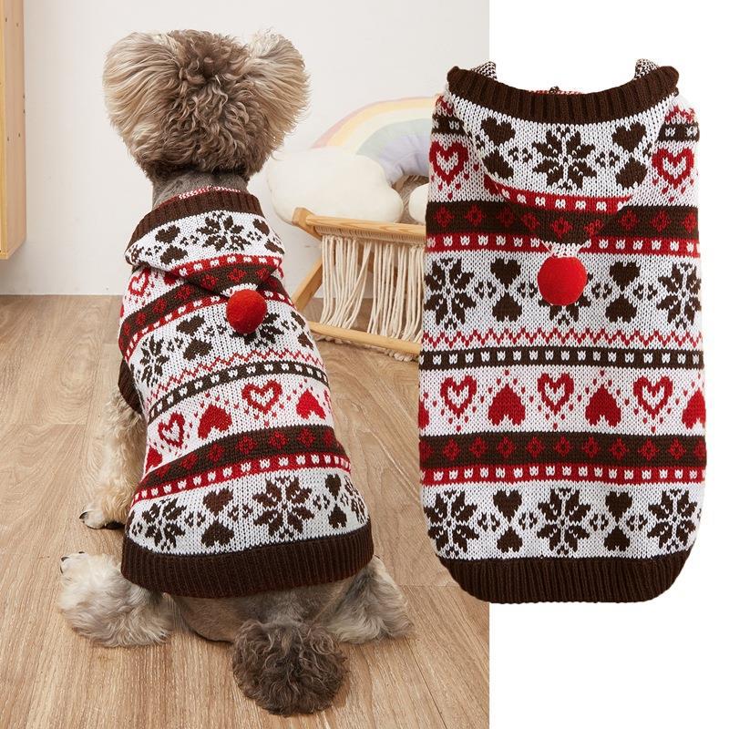 Snowflake & Stripe Knitted Dog Sweater - Warm Acrylic Winter Knitwear
