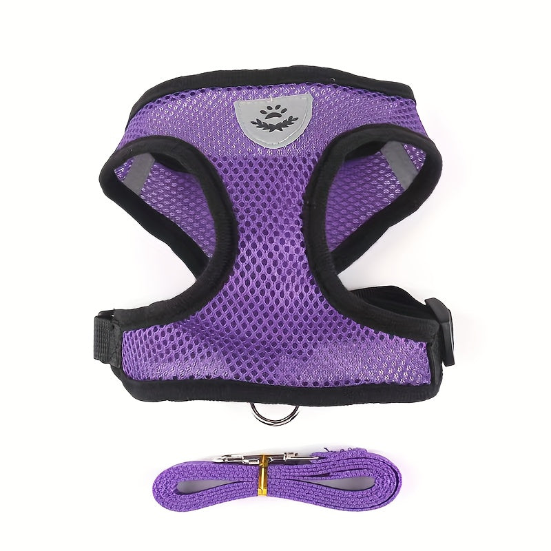 Reflective Pet Harness And Leash Set For Dogs And Cats, Adjustable Puppy Cat Vest Harness With Soft Mesh