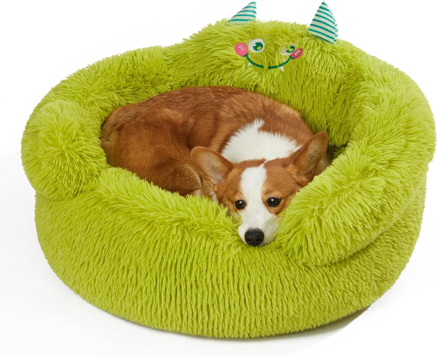 Green Monster Donut Bed - Plush Calming Cuddler for Small Pets