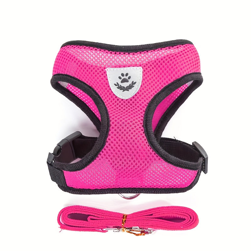 Reflective Pet Harness And Leash Set For Dogs And Cats, Adjustable Puppy Cat Vest Harness With Soft Mesh