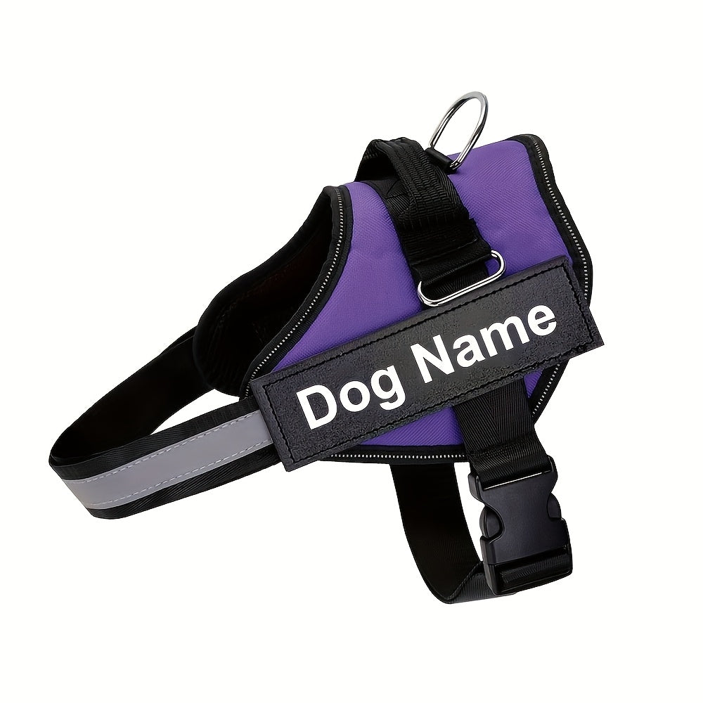 Customisable Reflective Striped Dog Harness - Personalised Name & Number Patch, Anti-Escape, XS-M