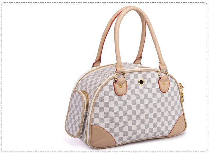 LV Style Leather Pet Carrier Bag - Stylish Travel Bag for Small Dogs & Cats
