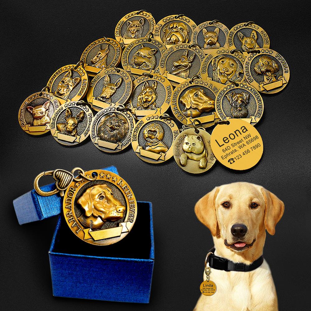 Custom Metal Engraved Dog ID Tag - Free Engraving, 7 Breed Designs