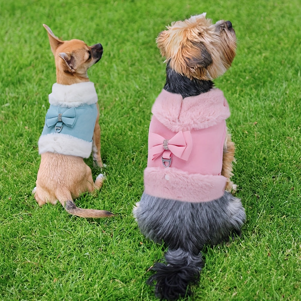 For Small And Medium Sized Dogs, Soft Fabric Dog Bow Tie Vest Harness Dress With Walking Traction Rope, Warm Dog Harness And Leash Set