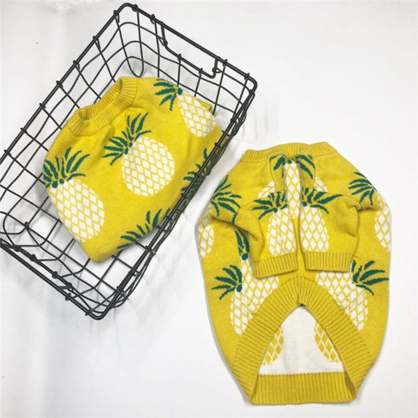 Pineapple Print Cotton Dog Sweater - Fun Summer-Inspired Style