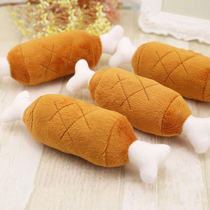 Plush Chicken Leg & Bone Squeaky Dog Molar Toy