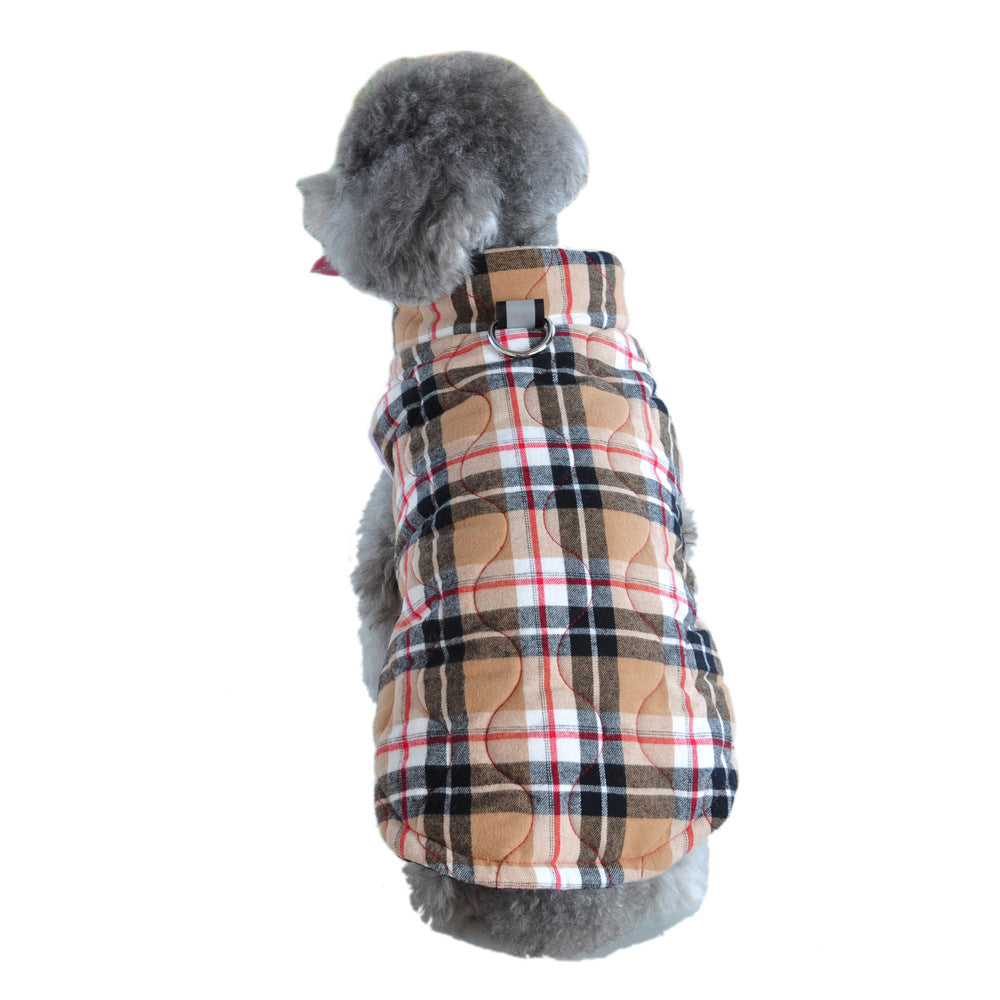 Quilted Dog Jacket | Plaid Padded Coat with Reflective Leash Ring