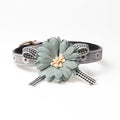 Flower Pinned Leather Pet Collar – Adjustable | Pink & Grey | 3 Collar Sizes + Matching Lead