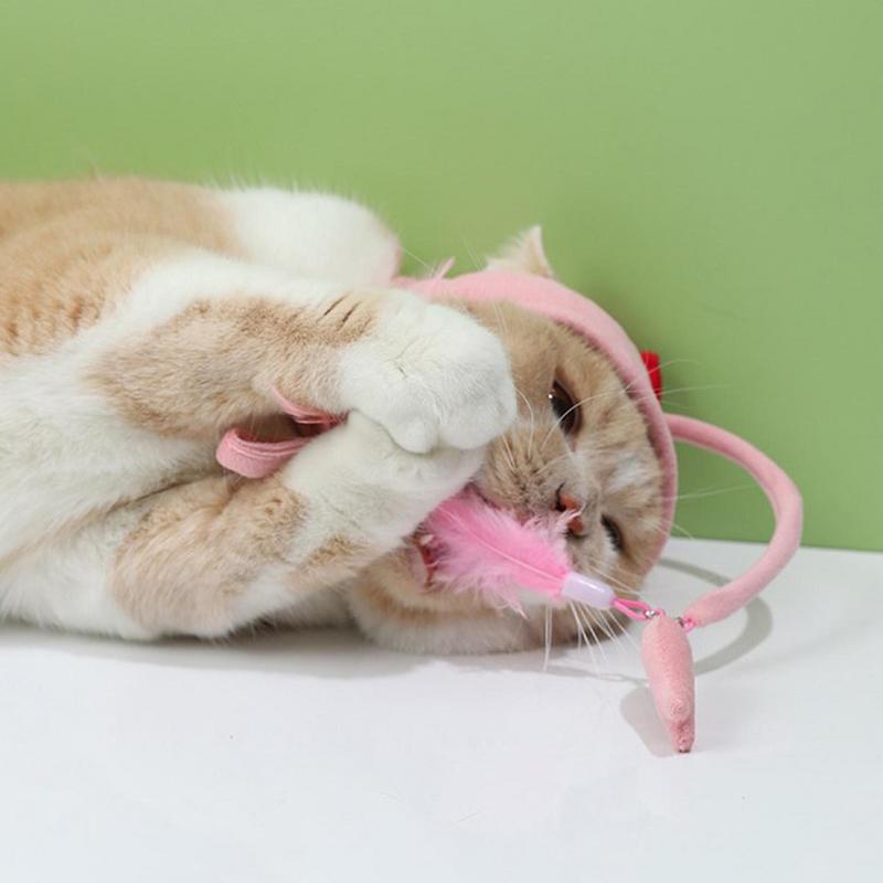 Head-Mounted Feather Cat Wand Toy - Hands-Free Interactive Play