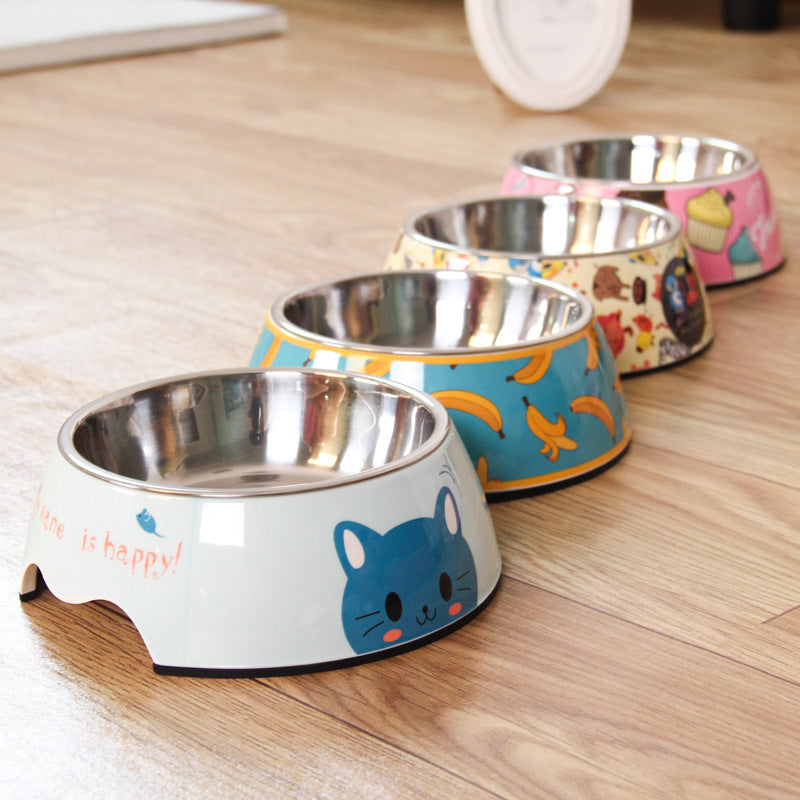 Patterned Stainless Steel & Melamine Pet Bowl – Cute Designs for Dogs & Cats | S, M & L