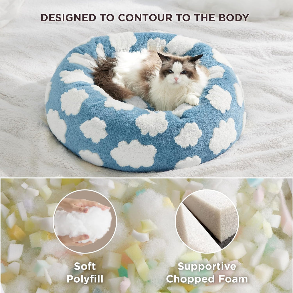 Jacquard Donut Pet Bed - Shaggy Plush with Anti-Slip Base