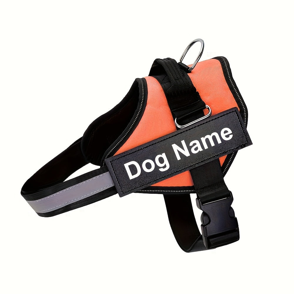 Customisable Reflective Striped Dog Harness - Personalised Name & Number Patch, Anti-Escape, XS-M