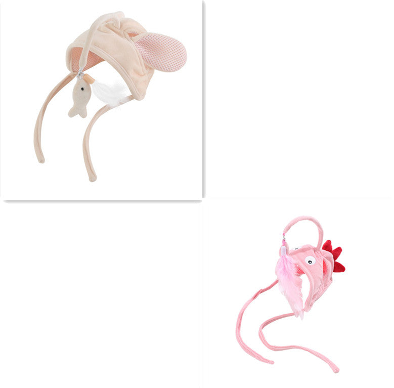 Head-Mounted Feather Cat Wand Toy - Hands-Free Interactive Play