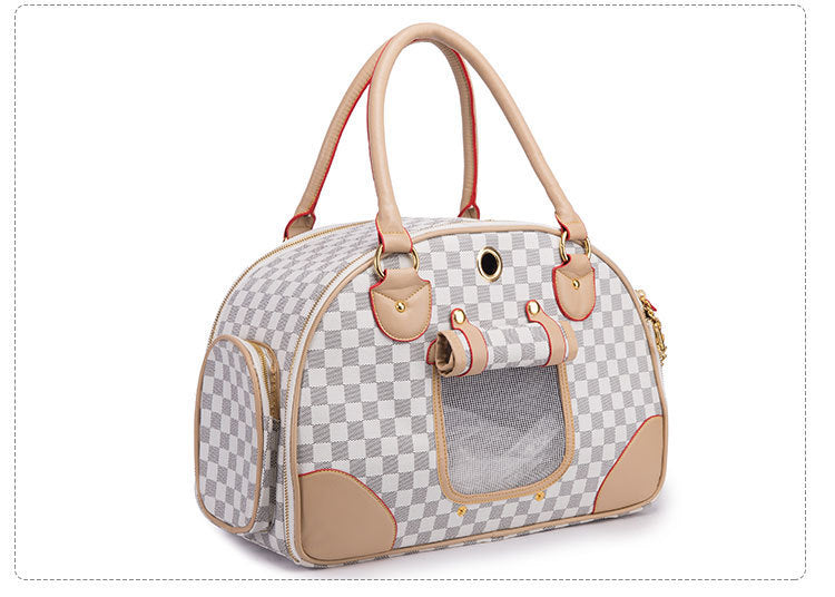 LV Style Leather Pet Carrier Bag - Stylish Travel Bag for Small Dogs & Cats