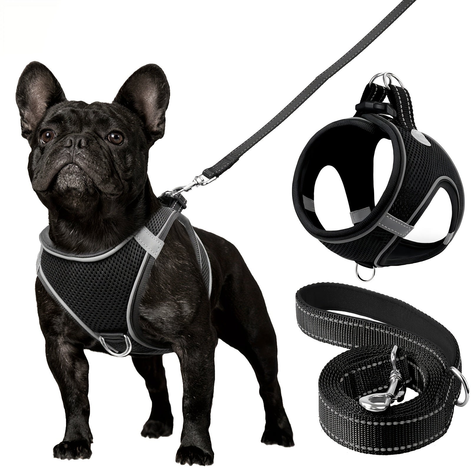 Joytale Step in Dog Harness and leash Set,Reflective Soft Padded Nylon Leash,Breathable Mesh Vest Harness and Leash for Small and Medium Dogs