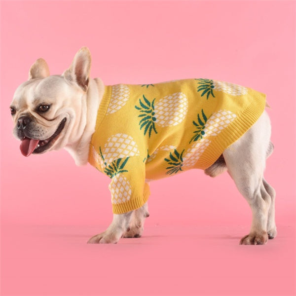 Pineapple Print Cotton Dog Sweater - Fun Summer-Inspired Style
