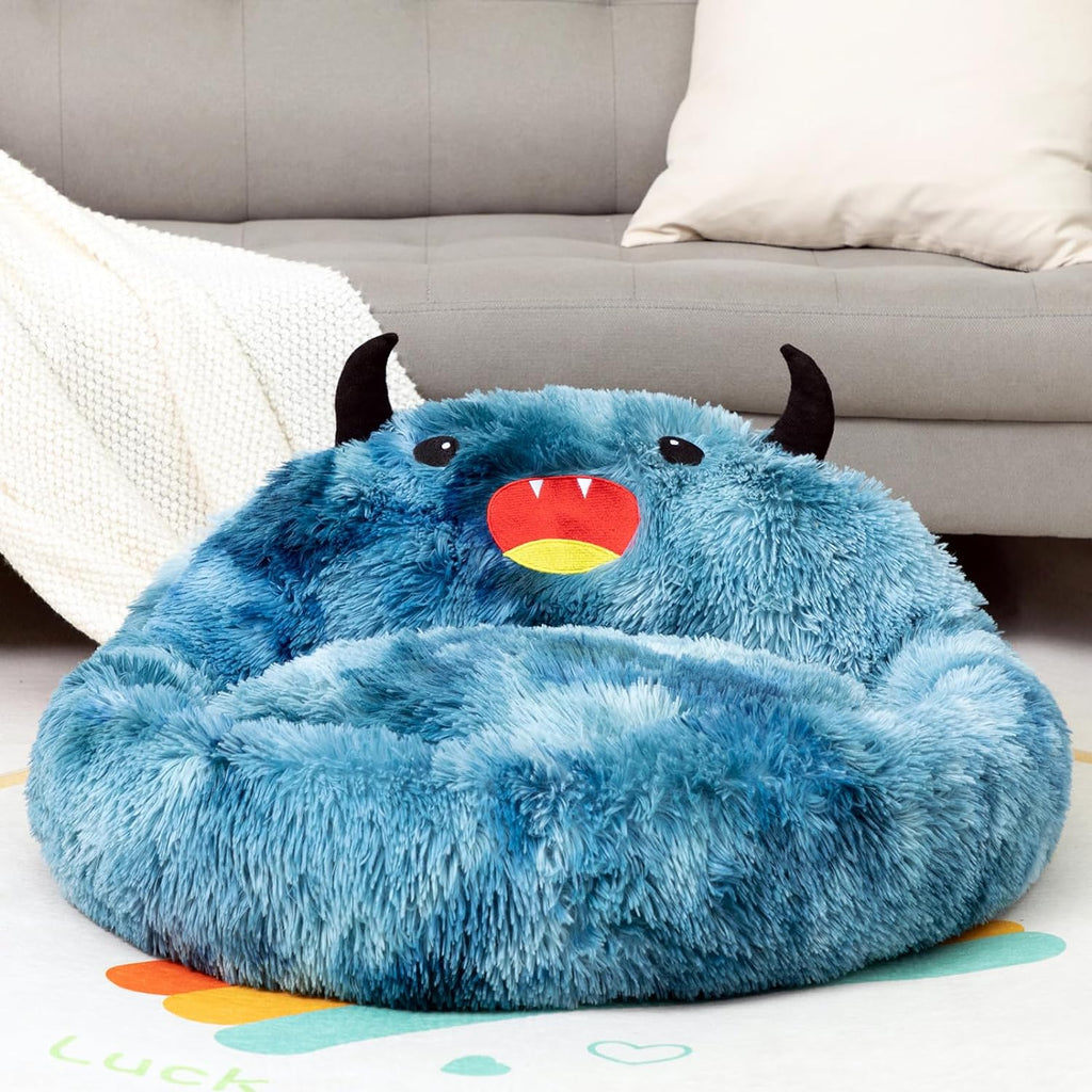 Faux Fur Donut Pet Bed - Luxury Round Nest for Cats & Dogs(Blue OR red)