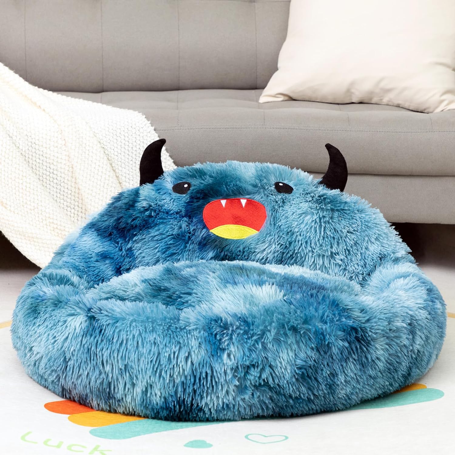 Faux Fur Donut Pet Bed - Luxury Round Nest for Cats & Dogs(Blue OR red)