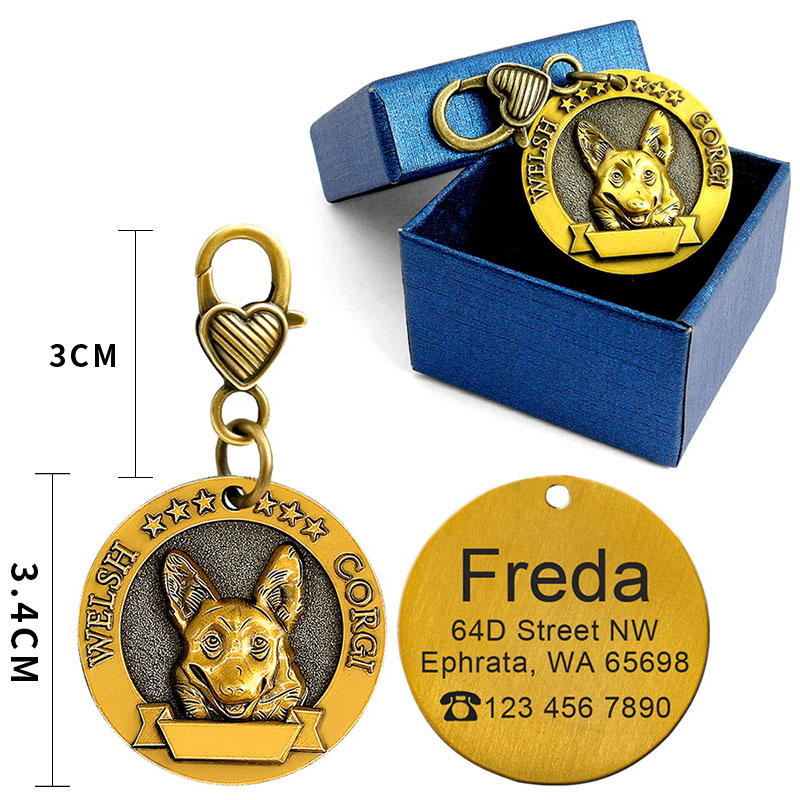 Custom Metal Engraved Dog ID Tag - Free Engraving, 7 Breed Designs