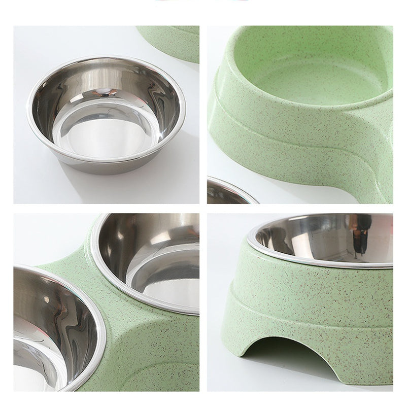 Double Stainless Steel Pet Bowl – Food & Water Feeder for Dogs & Cats | Green, Pink & Blue