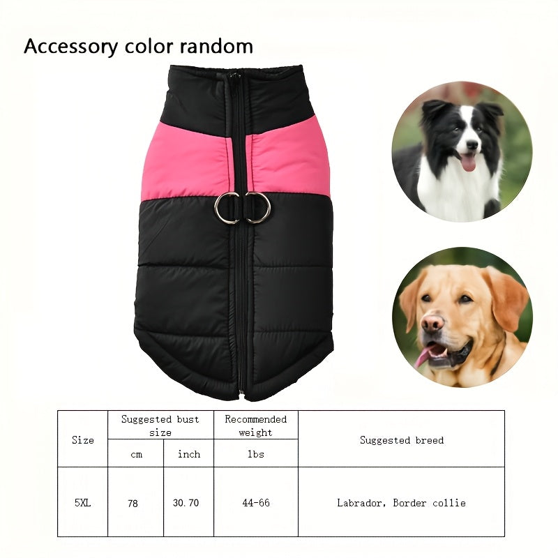 Waterproof And Windproof Fleece-Lined Dog Coat With Zipper For Small And Medium Digs, Cotton Filling, Polyester Shell, Adjustable Closure