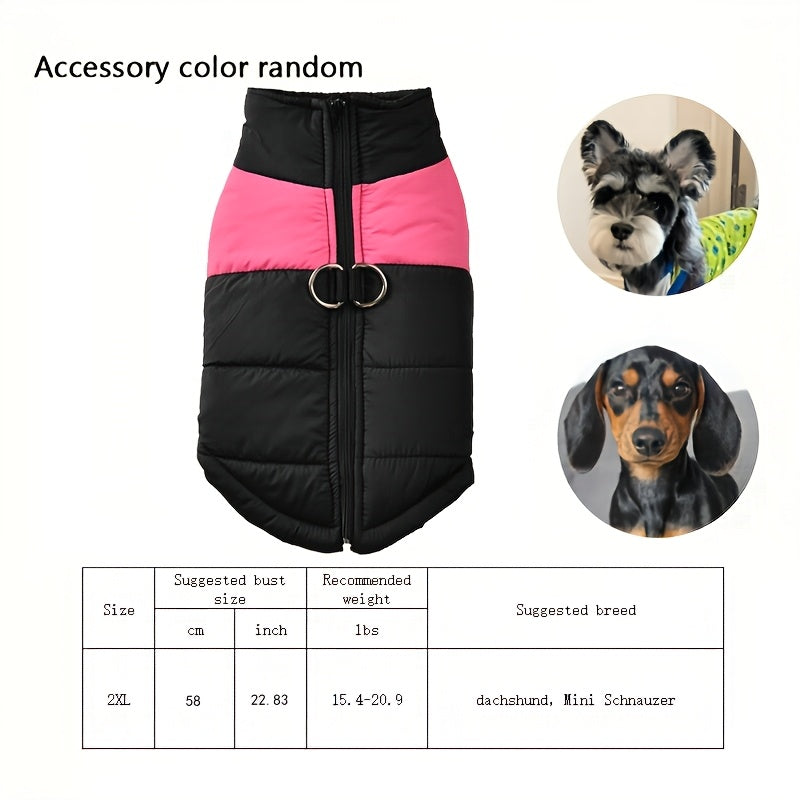 Waterproof And Windproof Fleece-Lined Dog Coat With Zipper For Small And Medium Digs, Cotton Filling, Polyester Shell, Adjustable Closure