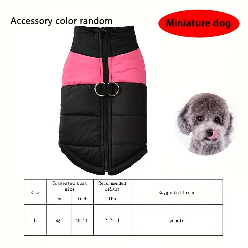 Waterproof And Windproof Fleece-Lined Dog Coat With Zipper For Small And Medium Digs, Cotton Filling, Polyester Shell, Adjustable Closure