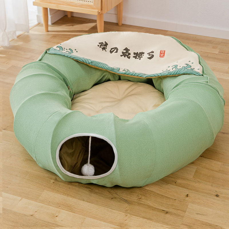 Foldable Canvas Cat Tunnel Nest Bed - Removable & Washable