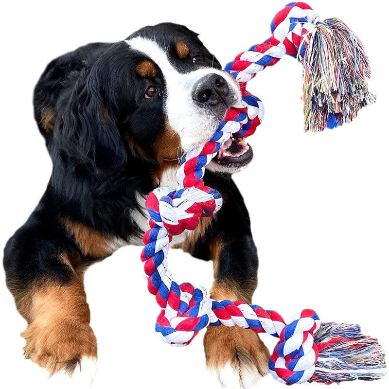 XXL Indestructible Cotton Rope Dog Toy – 5-Knot Tug & Chew Toy for Large Dogs | 36 Inch | Multicolour & Blue