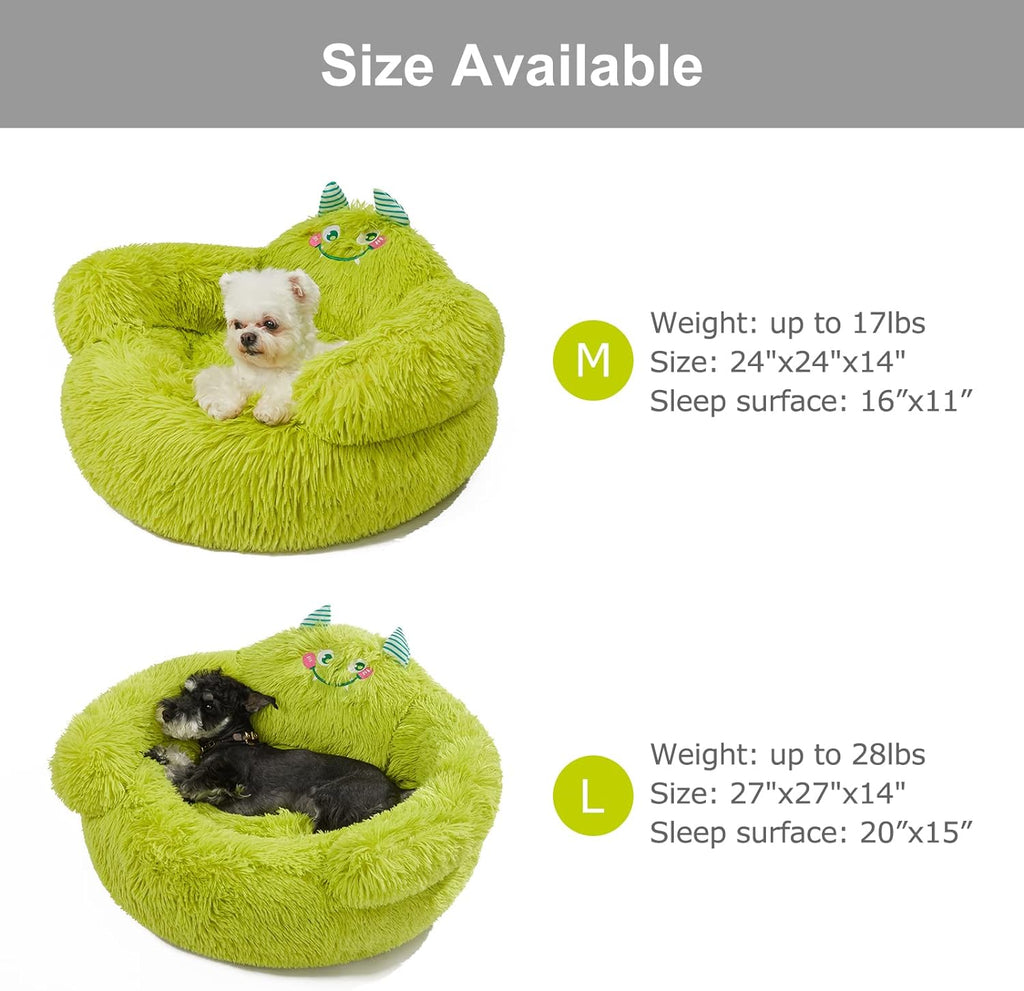 Green Monster Donut Bed - Plush Calming Cuddler for Small Pets
