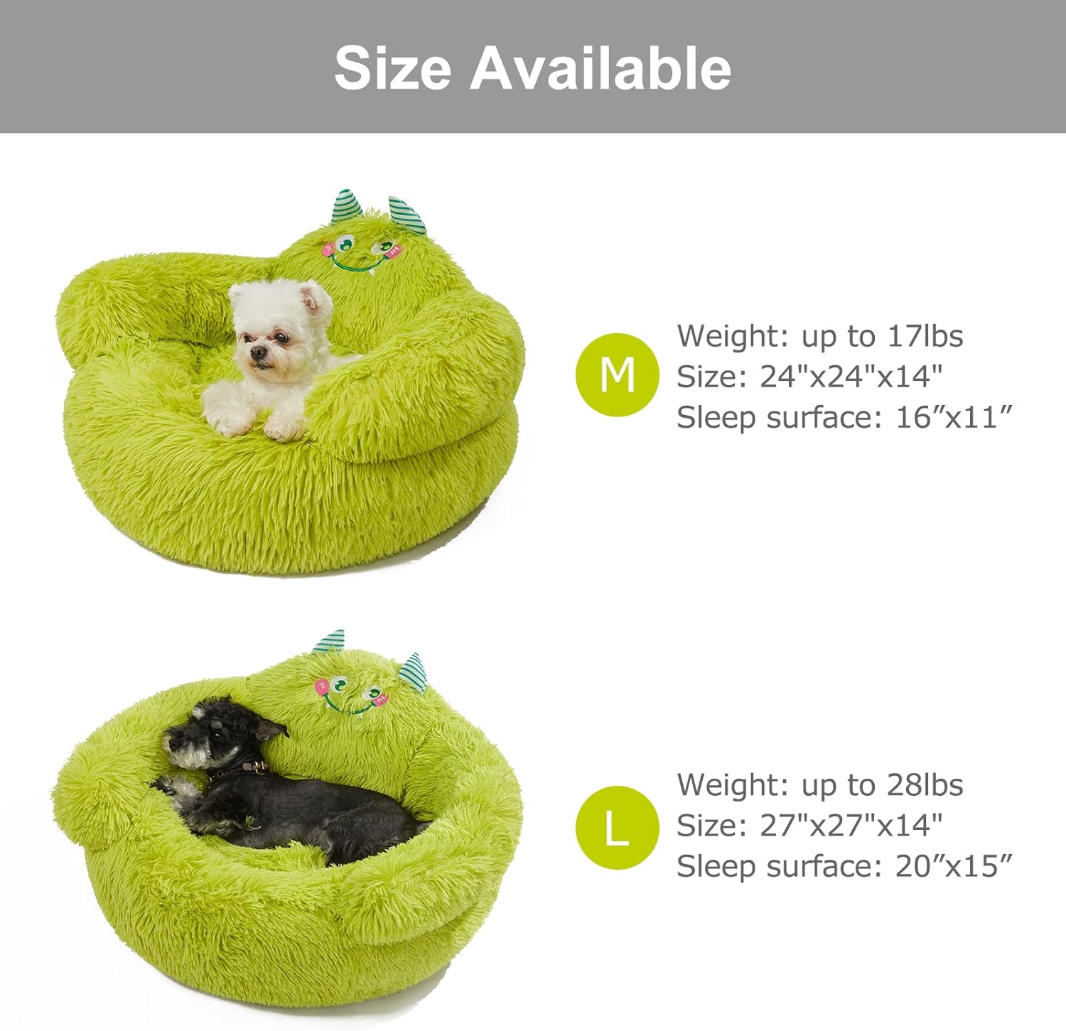 Green Monster Donut Bed - Plush Calming Cuddler for Small Pets