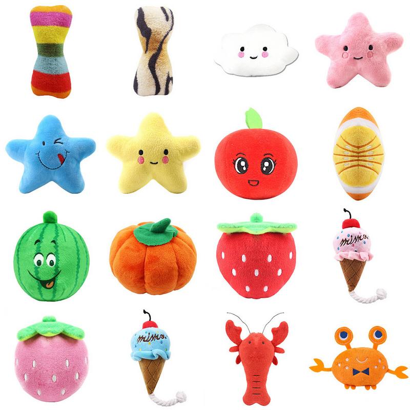 Fruit & Cartoon Plush Squeaky Pet Toy Set - 15 Designs
