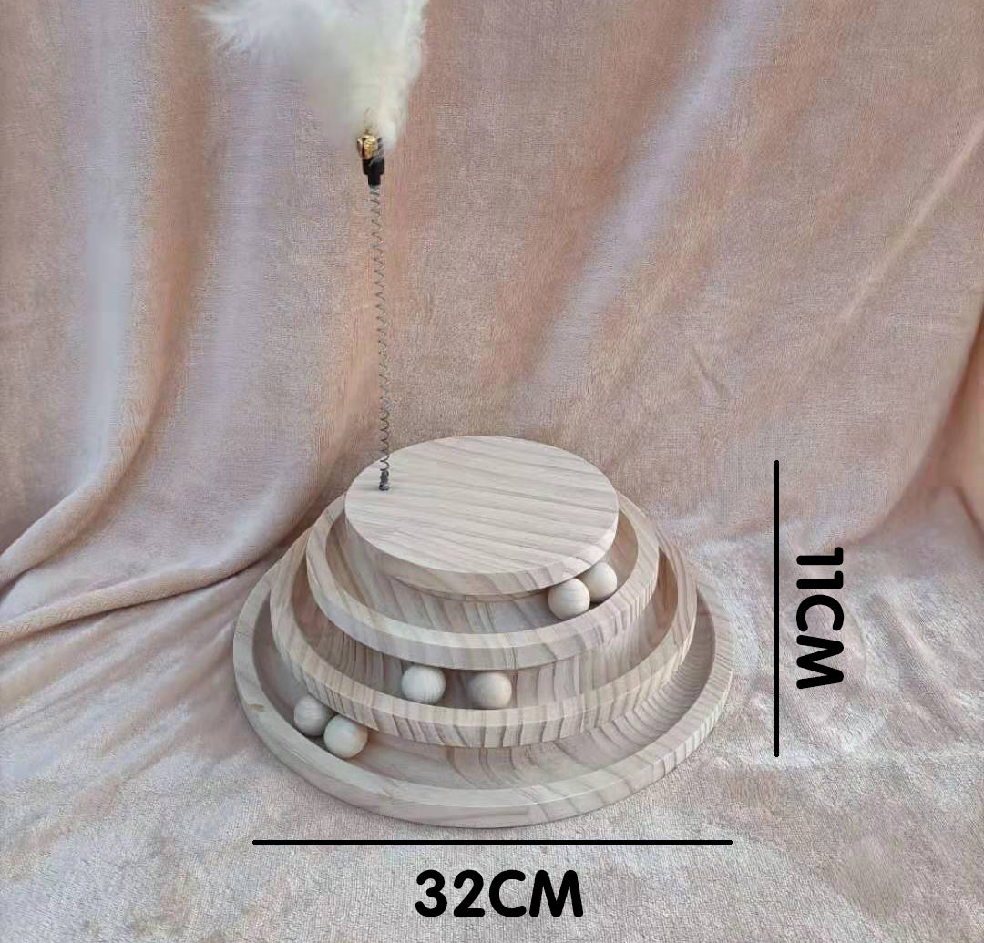 Solid Wood Cat Turntable Toy with Bite-Resistant Wand - 17 Variants