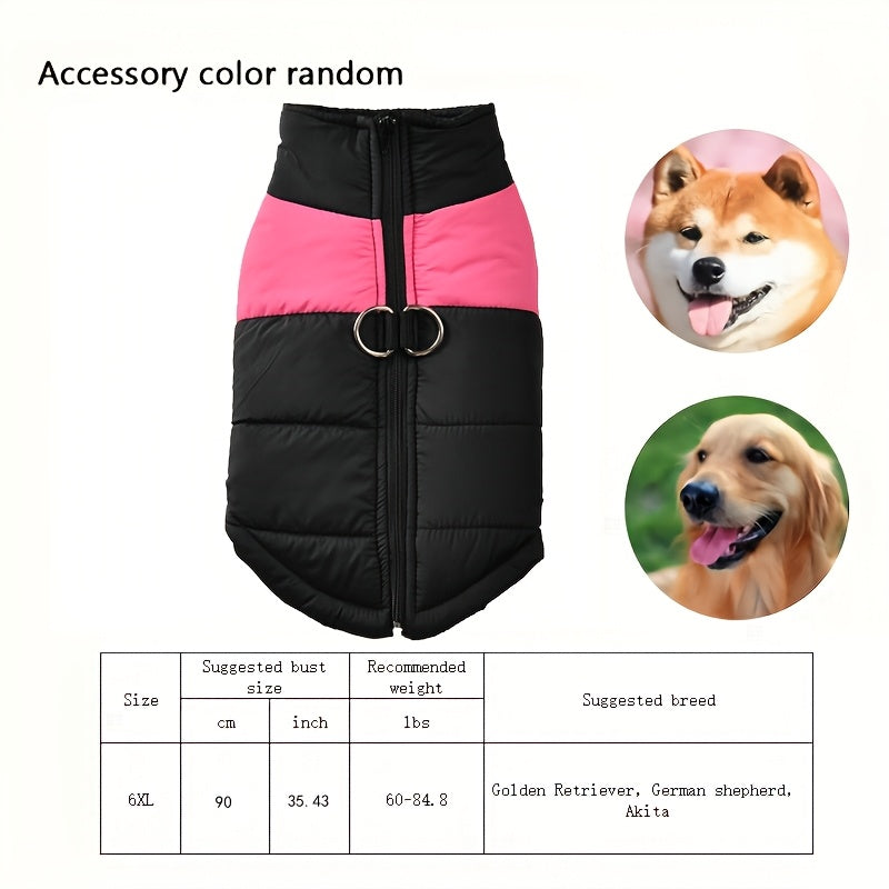 Waterproof And Windproof Fleece-Lined Dog Coat With Zipper For Small And Medium Digs, Cotton Filling, Polyester Shell, Adjustable Closure