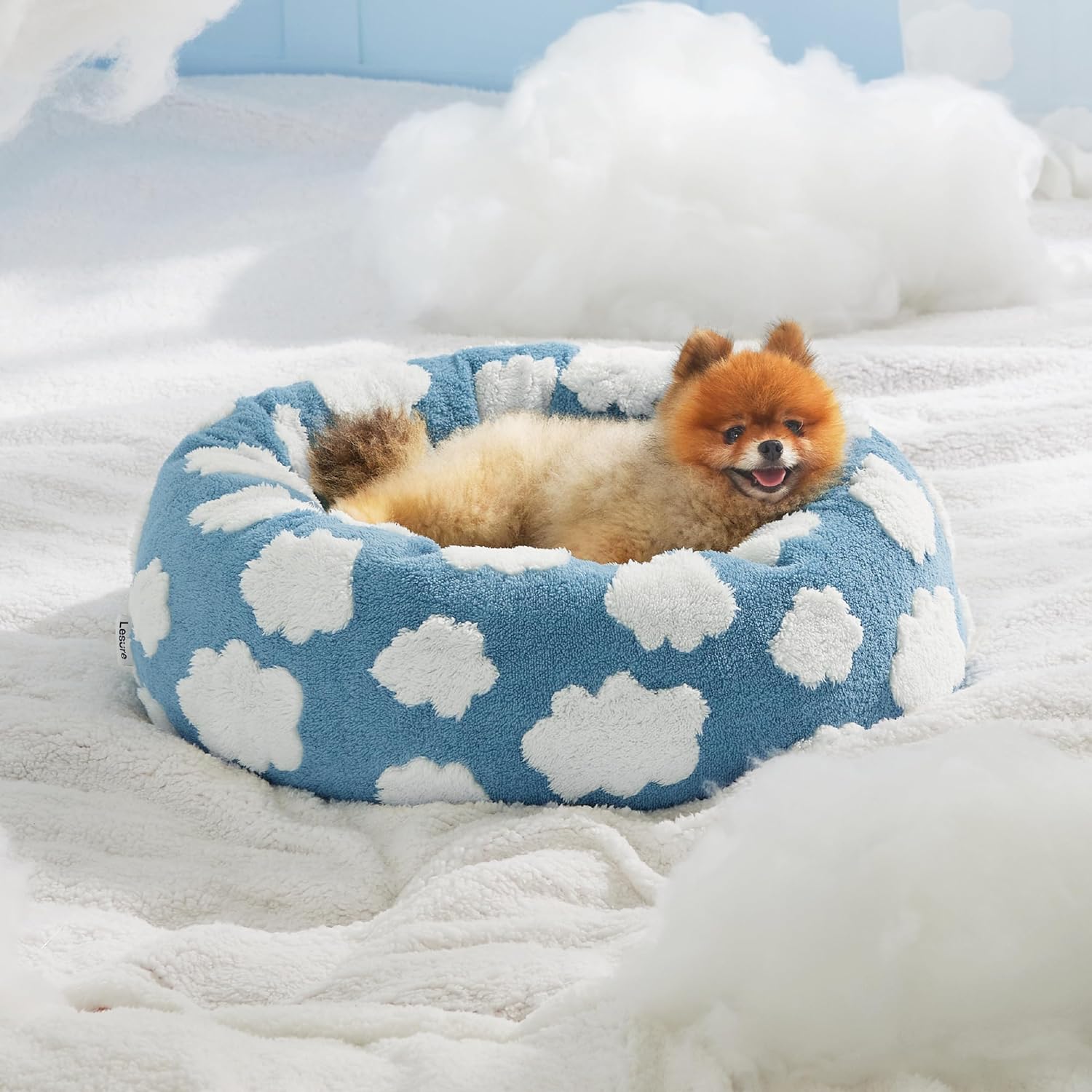 Jacquard Donut Pet Bed - Shaggy Plush with Anti-Slip Base