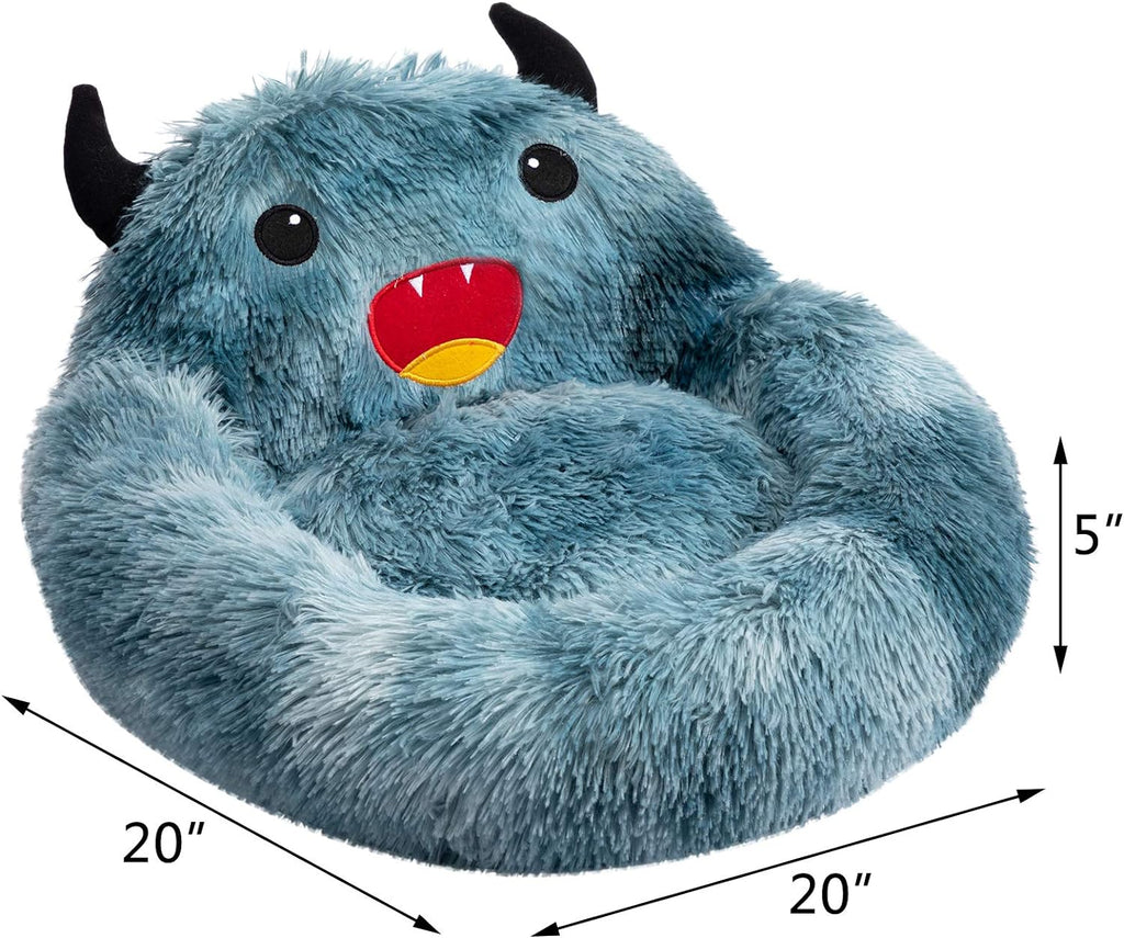 Faux Fur Donut Pet Bed - Luxury Round Nest for Cats & Dogs(Blue OR red)