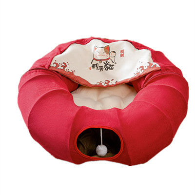Foldable Canvas Cat Tunnel Nest Bed - Removable & Washable