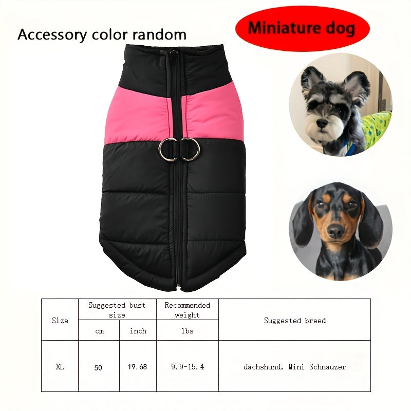 Waterproof And Windproof Fleece-Lined Dog Coat With Zipper For Small And Medium Digs, Cotton Filling, Polyester Shell, Adjustable Closure