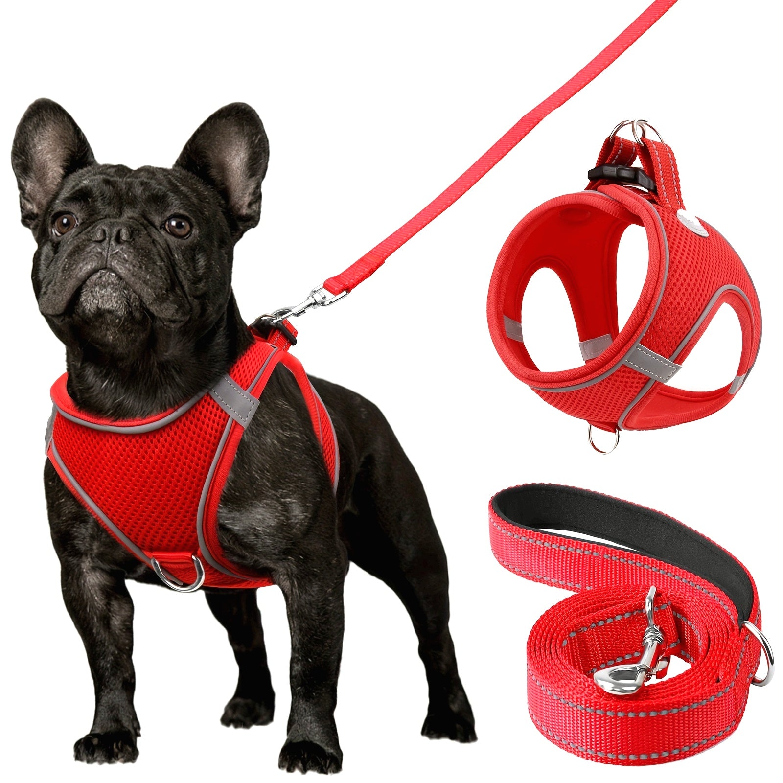 Joytale Step in Dog Harness and leash Set,Reflective Soft Padded Nylon Leash,Breathable Mesh Vest Harness and Leash for Small and Medium Dogs