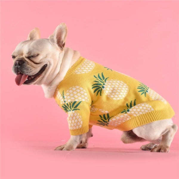 Pineapple Print Cotton Dog Sweater - Fun Summer-Inspired Style