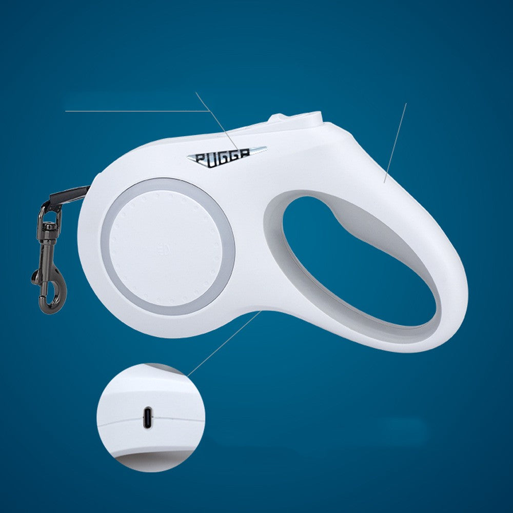 PUGGA - LED Retractable Dog Lead with Light – 5m Extending Lead with USB Charging | White & Black
